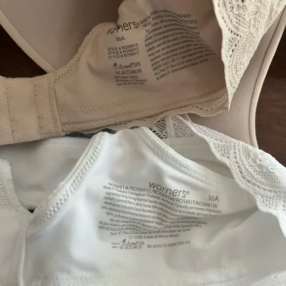 Warner's Lace-Trim Wireless Bra - White & Nude NWT - Picture 5 of 5